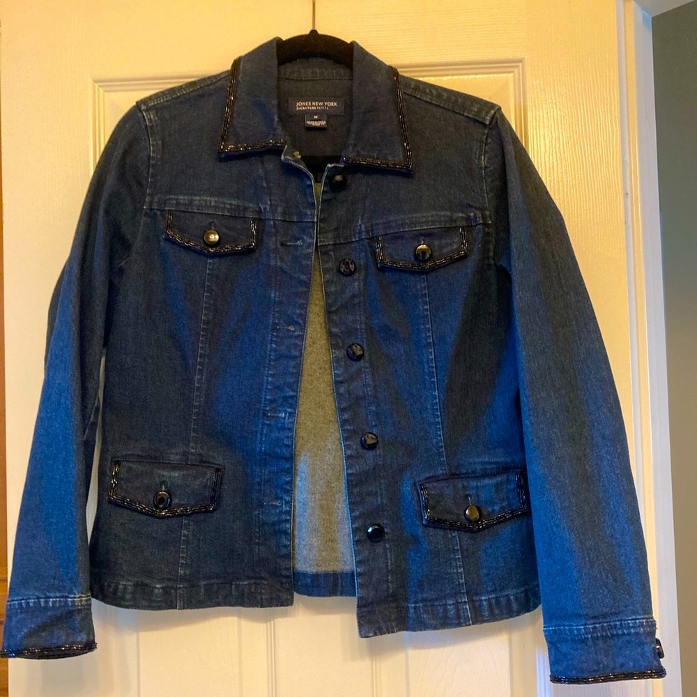 Embellished Jean Jacket with Bugle Bead Trim - Picture 2 of 8